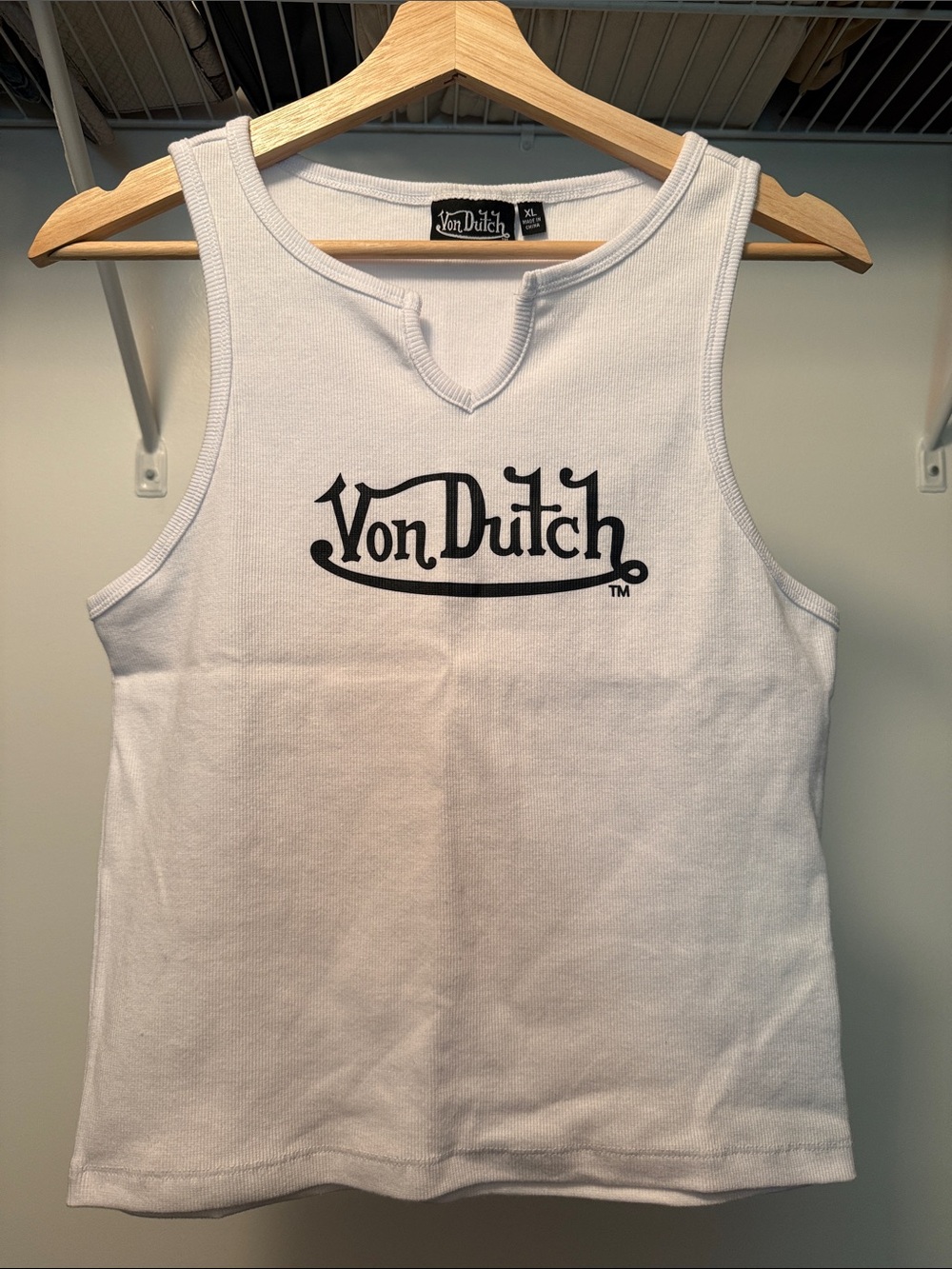 Von Dutch White Ribbed Tank with Black Label - Picture 1 of 3